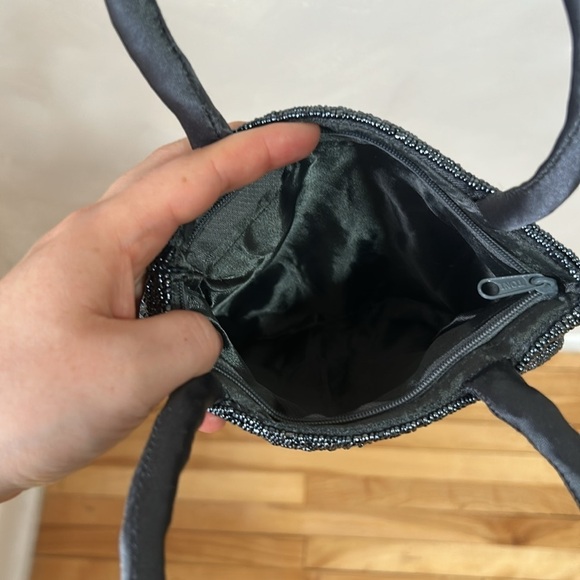 Beaded embroidered purse clutch bag, navy blue party accessory wedding event - Picture 3 of 5